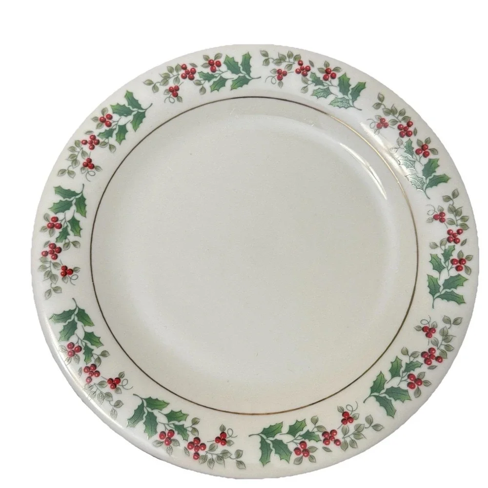 Gibson Holly Berries Bread Dessert Plates Set of 4 Christmas Holiday‎ China 7